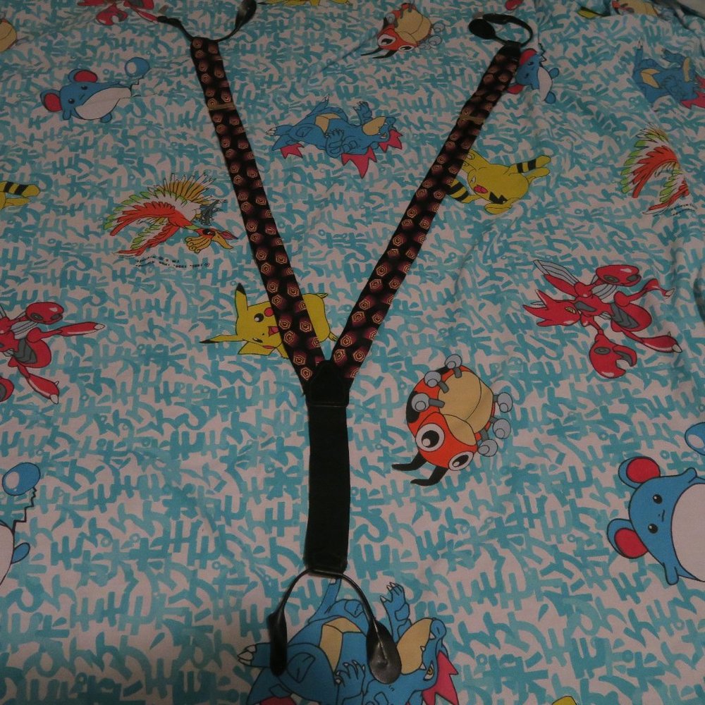 Vintage CAS West Germany Geometric Y Dress Brace Suspenders Black Red Yellow